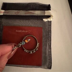 Sabika Silver Hoop Earrings with Blue and Orange Crystals